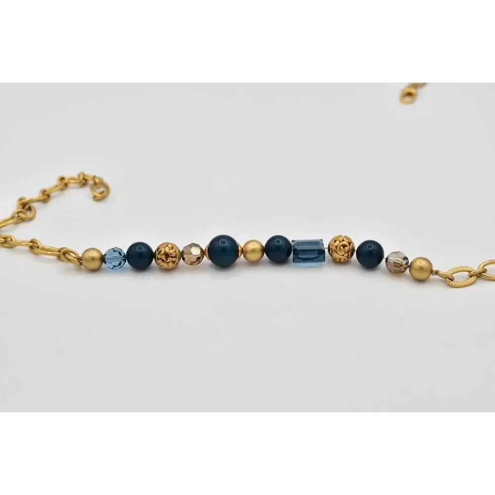 Brighton Chunky Station Necklace Brushed Gold Blue Crystal Contempo Belt BinBJ